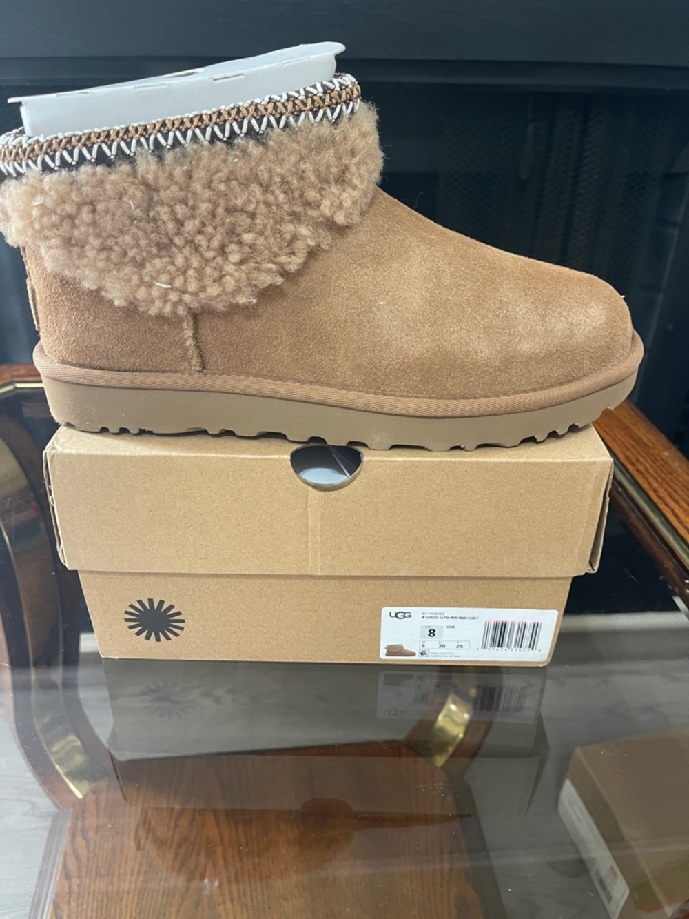 UGG Chestnut Suede Shearling Cuff Ankle Boot
